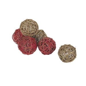Lot de 6 boules de Noël rouge en rotin