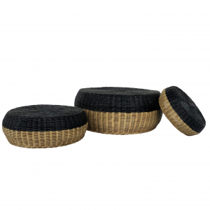 Pouf bicolore rotin naturel noir grand modèle